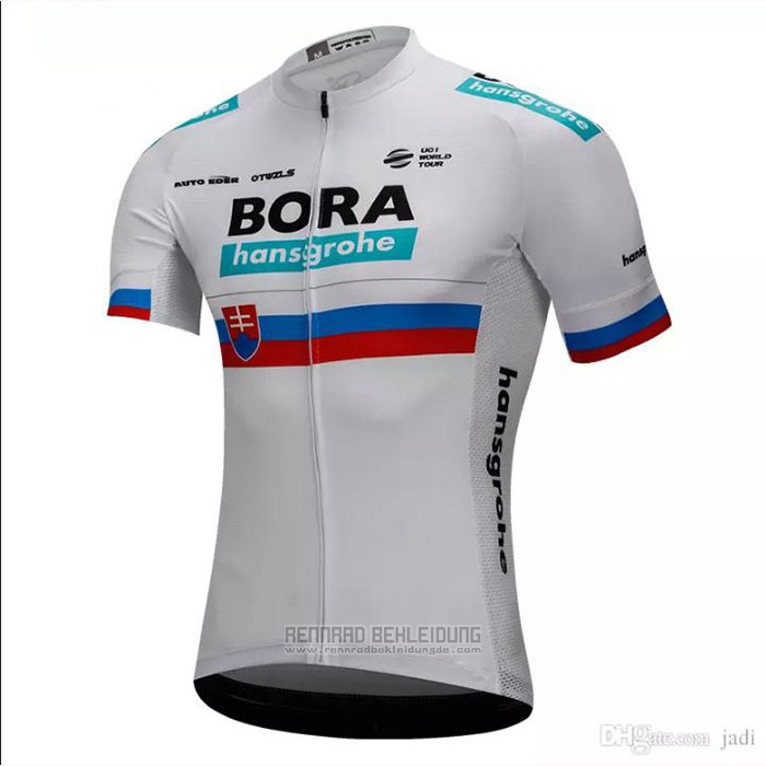 2018 Fahrradbekleidung Bora Champion Slowakische Republik Wei Trikot Kurzarm und Tragerhose